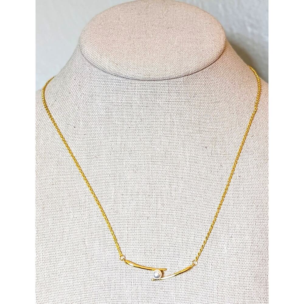 Floating French Pearl Marked 925 Gold Tone Necklace